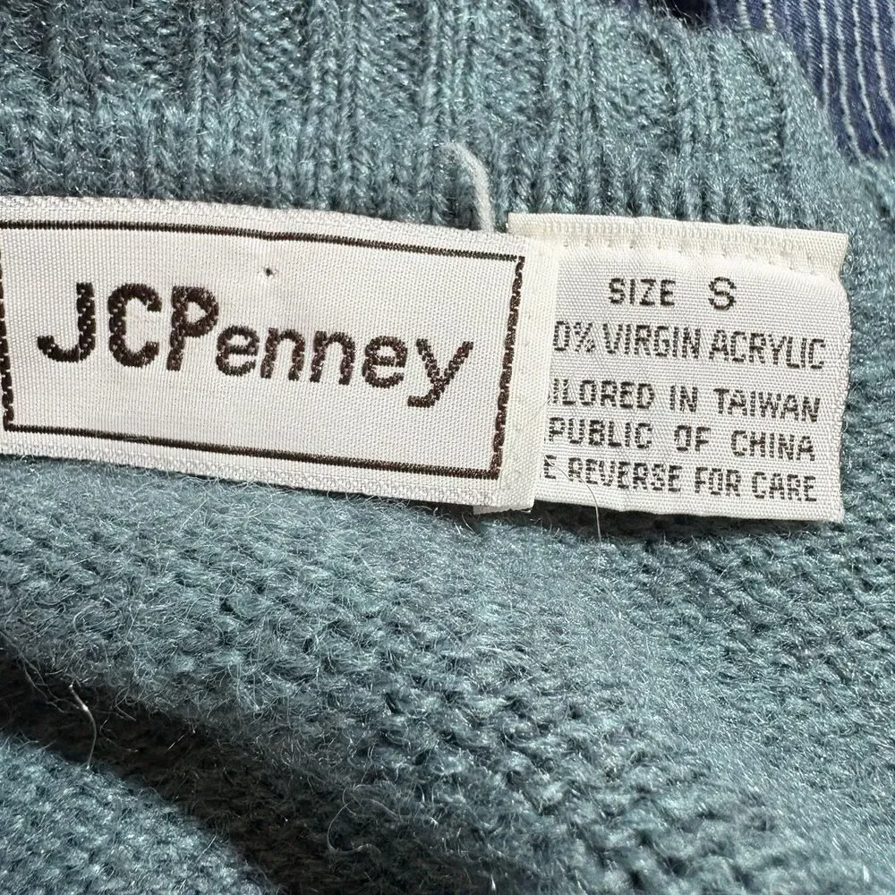 Vintage JCPenney Sweater Men S Teal V-Neck Acrylic Y2K Preppy Grandpa Core